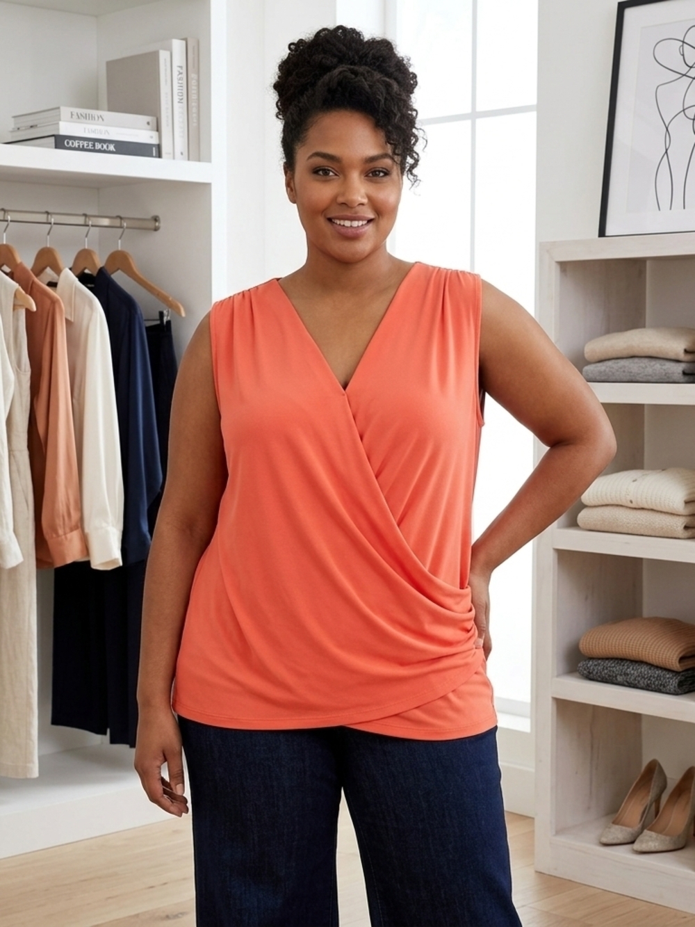 Charter Club Sleeveless Surplice Camisole - Coral Orange